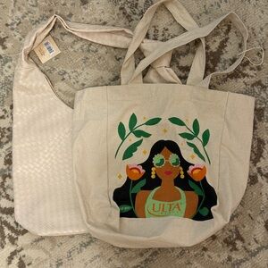 Ulta Beauty Cream and Green Tote Bag